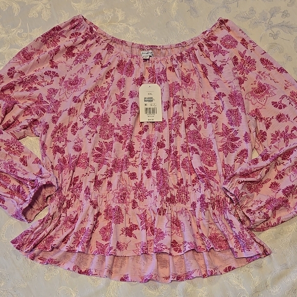 90. New Wonderly Pink Ruffled Off The Shoulder Elastic Waist Top Size XXL - Picture 1 of 5